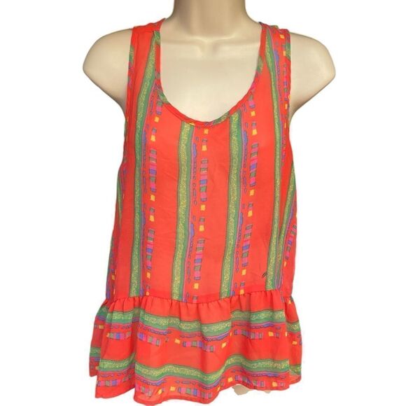 ’Everly: Debbie Tank, Red Sheer Light Ruffle Ham PTP 18’ L 23. - Picture 1 of 6